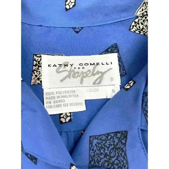 VTG Kathy Comelli Women's Blue Retro Blouse Button Up Top Sz Small Short Sleeve - Picture 3 of 9